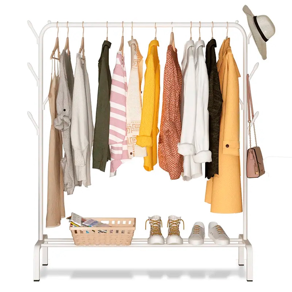 Cabideiro de Chão Arara de Roupas Closet Modulado em Aço Carbono Branco