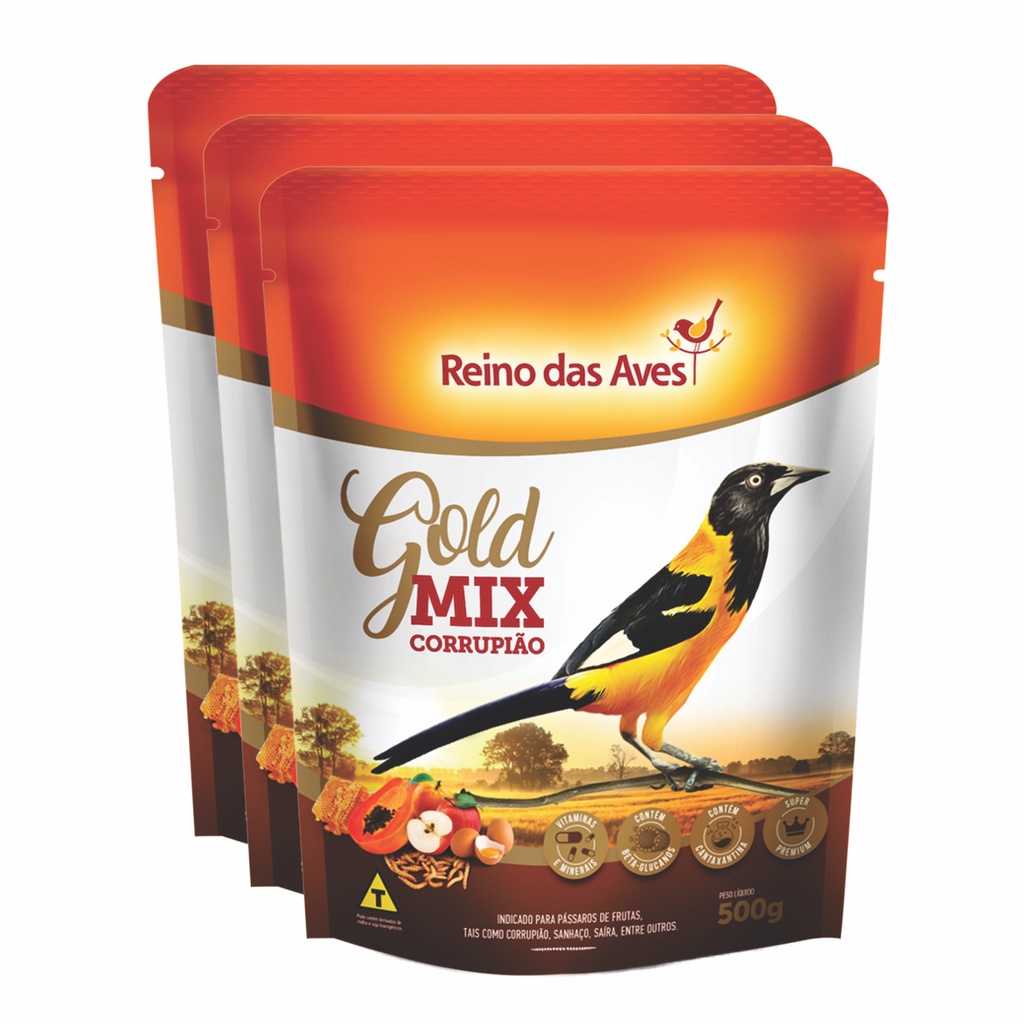 Kit 3un Racao Para Corrupiao Gold Mix 500g Reino Das Aves