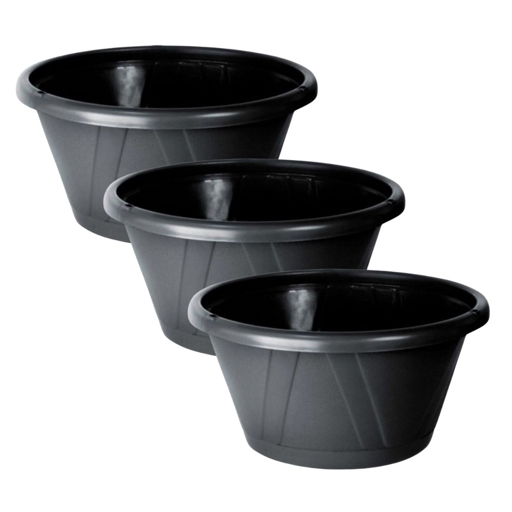 Kit 3 Vaso Cuia Nobre 01 Preto Com Prato Para Produtor de Cacto e Suculenta de Plástico Resistente Nutriplan - Promoção!