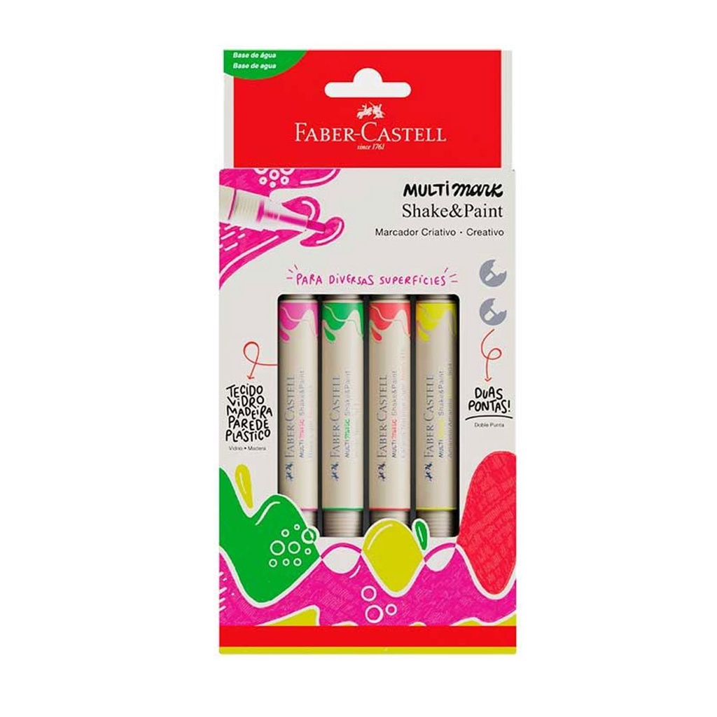 Marcadores MultiMark Multisuperfície Faber-Castell 4 Cores Neon - MM/ES4NSP - Stationery