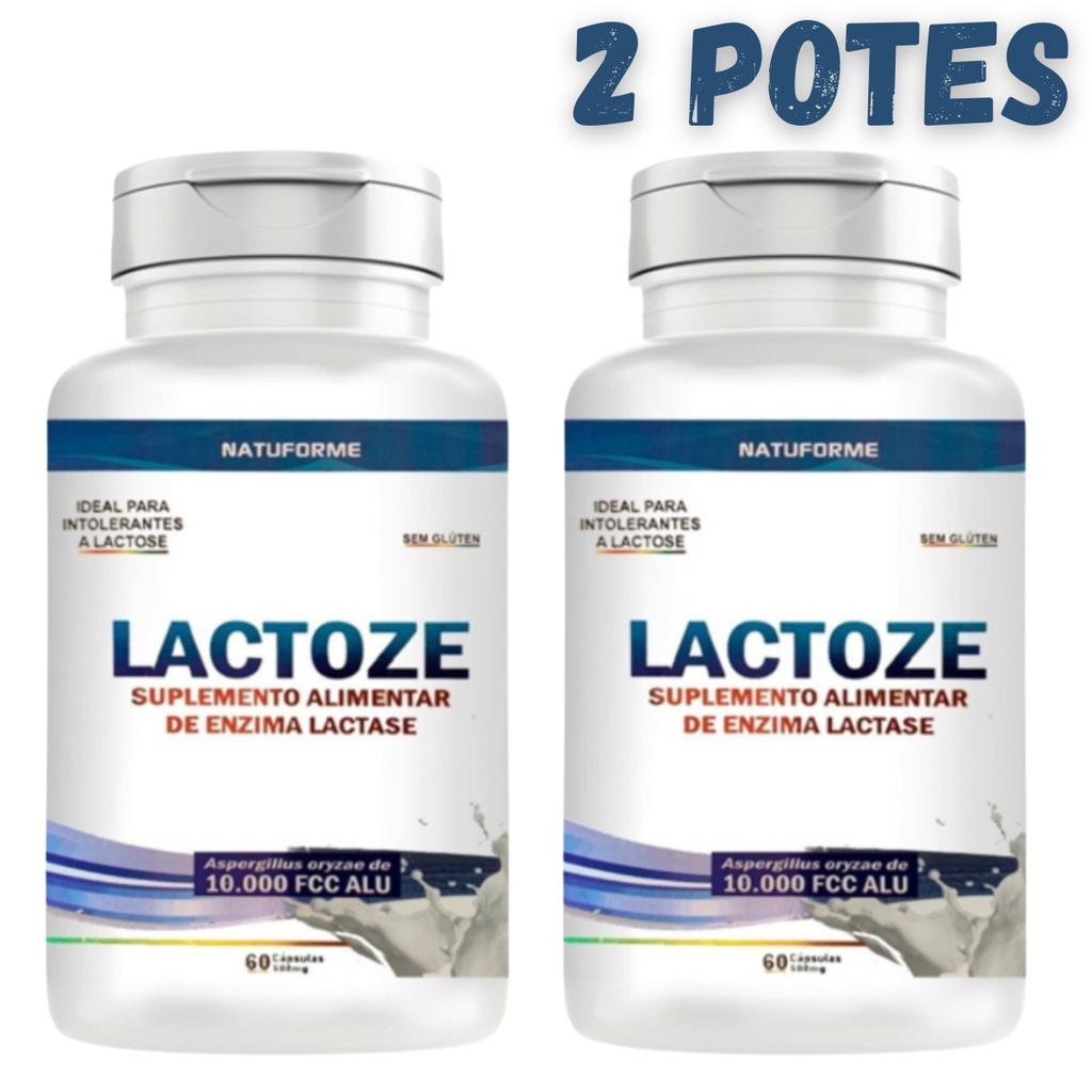 Kit 2 Potes Enzima Lactase 10.000 C/120 Cápsulas 500mg - Lactoze