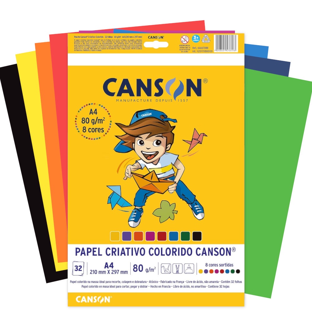 Bloco Papel Criativo A4 Canson 80g 8 Cores 32 Folhas
