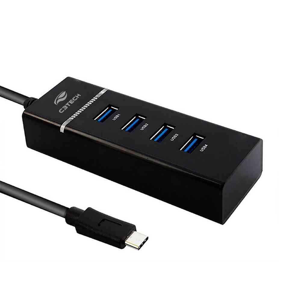HUB USB 3.0 4 Portas USB-USBC HU-C300BK C3Tech Tomada Extensor PC Informática Proteção Elétrica