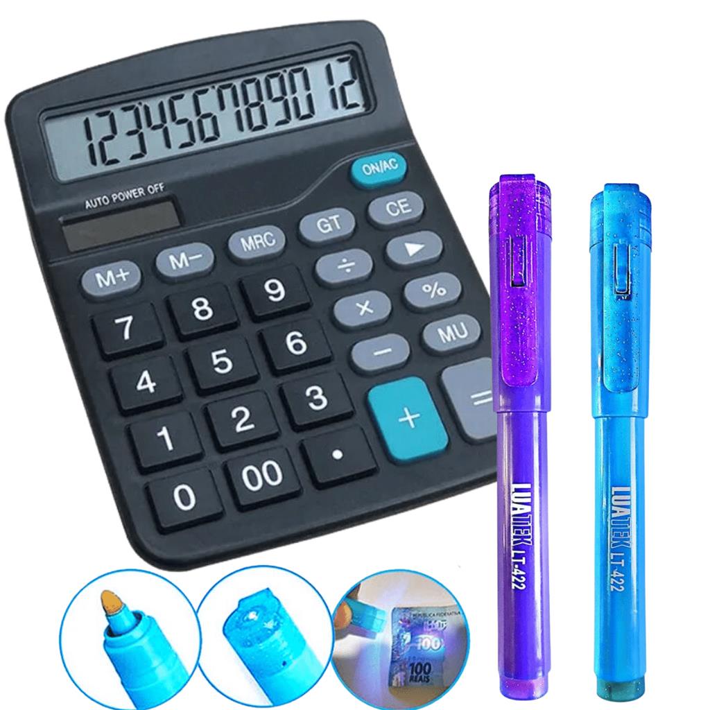 Caneta detector Dinheiro Falso UV Com Calculadora Eletronica