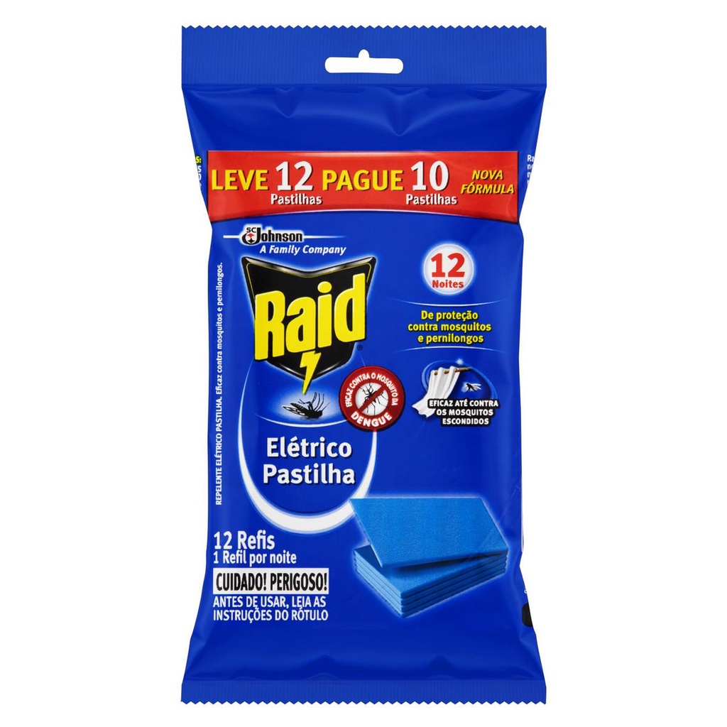 Repelente Elétrico Raid Pastilha 12 Noites Leve 12 Pague 10 Unidades Refil em Oferta na Shopee