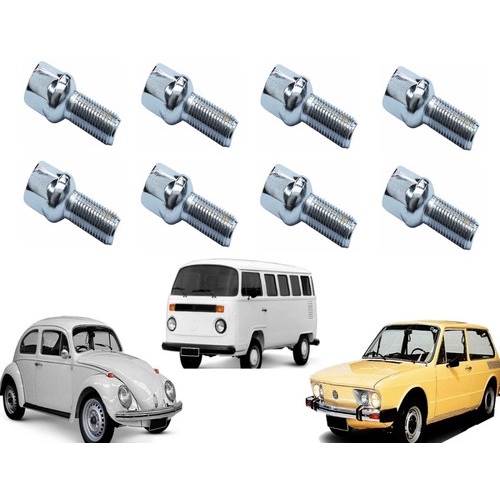 Kit ( 8 ) Parafuso Cromado Roda 4 Furos Fusca Brasilia 14 Mm
