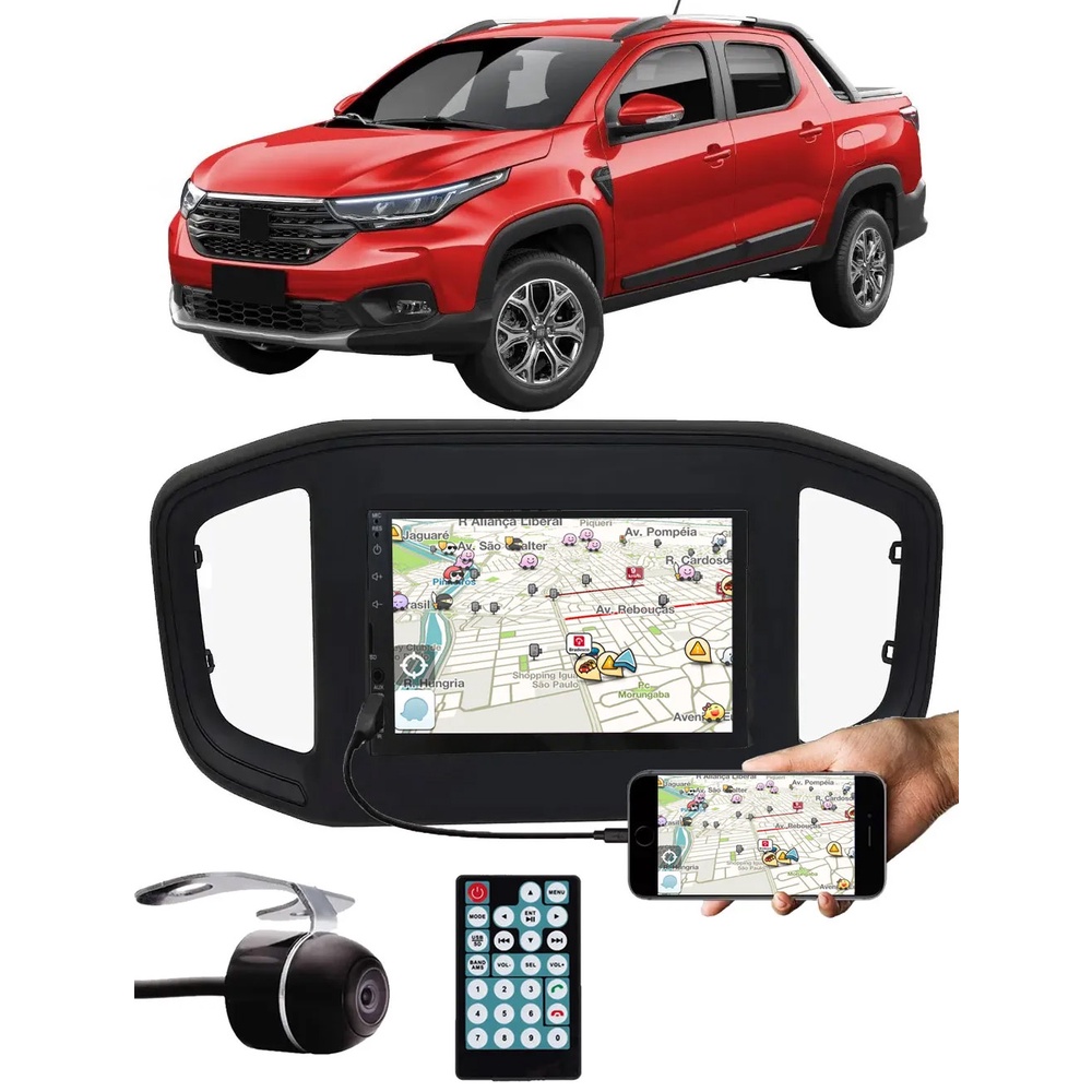 Multimídia MP5 Fiat Strada 2020 2021 2022 2023 7" Polegadas Espelhamento Bluetooth USB SD Card + Interface Volante