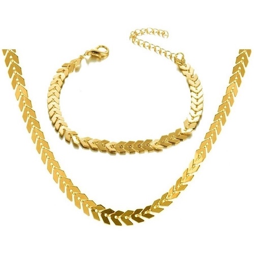 Conjunto Colar E Pulseira Escama De Peixe Folheado A Ouro Ref 008