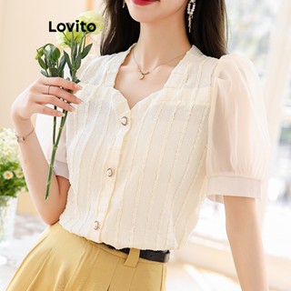 Lovito Blusa Feminina Elegante Com Botões Frontais E Pérolas LNE37320 (Damasco)