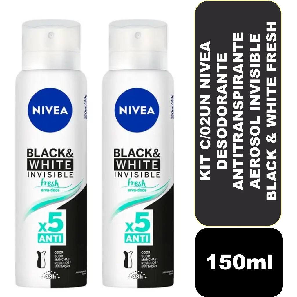 Kit com 02un Nivea Desodorante Antitranspirante Aerosol Invisible Black & White Fresh150ml