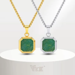 Colar Unisexo De Pedra Natural Verde Vnox Pingente Quadrado Para Mulheres Homens , Ouro 18K Aço Inoxidável Chian