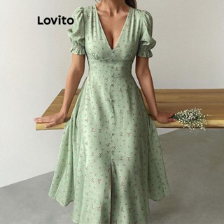 Lovito Vestido Feminino Casual Com Botões Florais Na Frente E Acabamento Em Alface LNE3105...