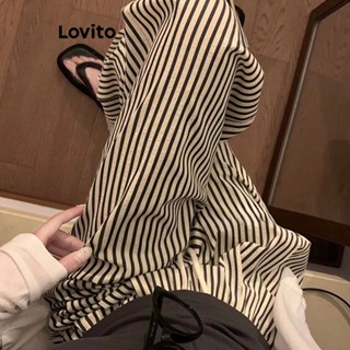 Lovito Casual Calça Feminina Lisa Larga de Cintura Alta LNA27358 (Preto e Branco)