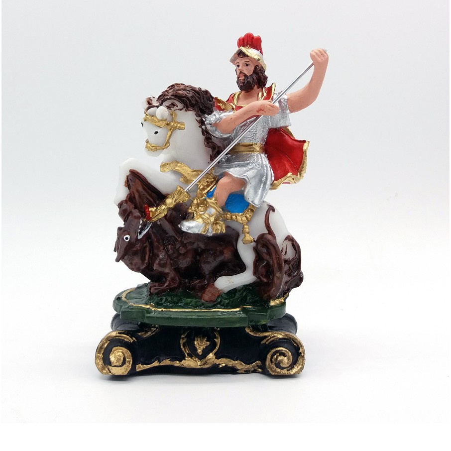 Escultura Religiosa Santo São Jorge Estatua Guerreiro Dragão Resina Santo Pintada a Mão Imagem 15 Cm Top