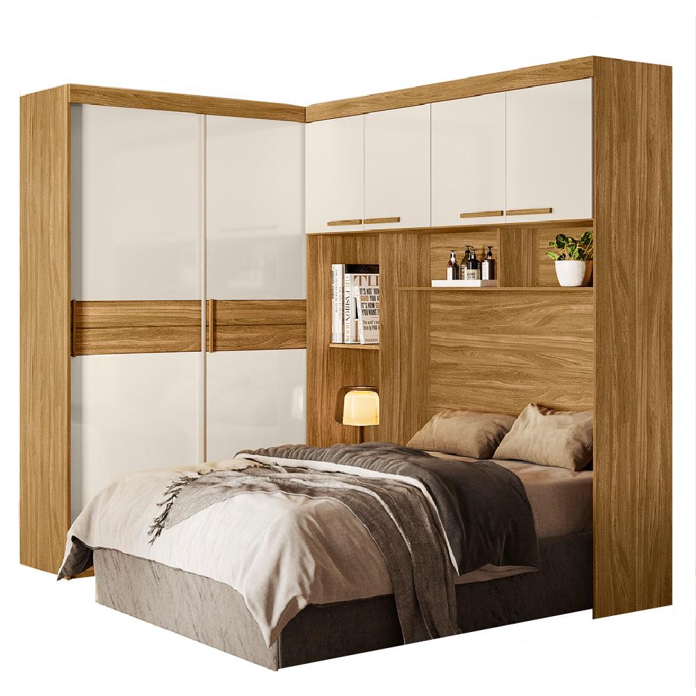 Guarda Roupas Modulado com Cabeceira de Casal Florença 6 Portas 5 gavetas Freijó/Off White Moval em Oferta na Shopee