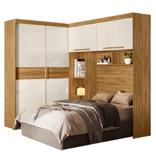 Guarda Roupas Modulado com Cabeceira de Casal Florença 6 Portas 5 gavetas Freijó/Off White Moval em Oferta na Shopee