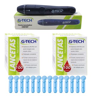 Kit Com 200 Lancetas Glicose E Caneta Lancetadora G-tech