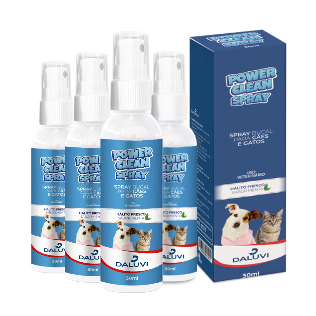 Kit 4 Power Clean Spray Para Cães Contra Tártaros Mau Hálito