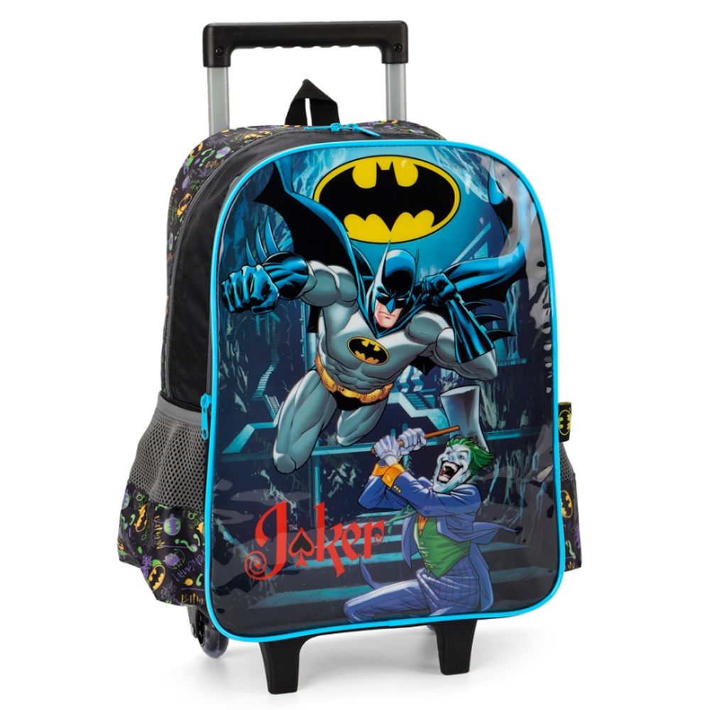 Mochila Escolar de Rodinhas Batman E Coringa Preto - Luxcel