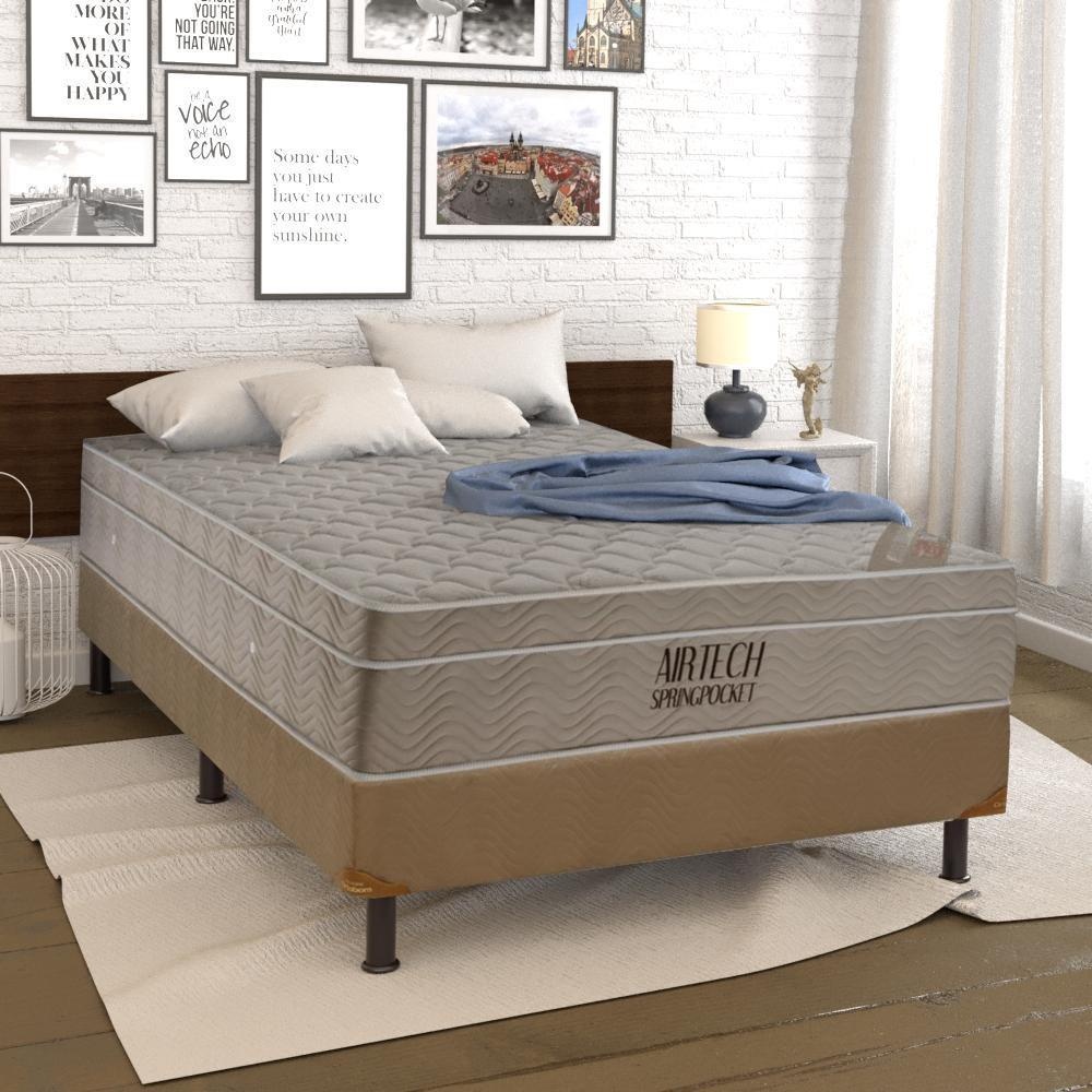 Cama Box Casal (138x188) + Colchão Ortobom Airtech Pocket Molas Bege em Oferta na Shopee