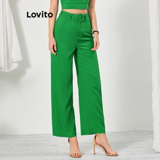 Lovito Calças Elegantes De Fivela Plissada Com Cinto Liso Para Mulheres LBL07106