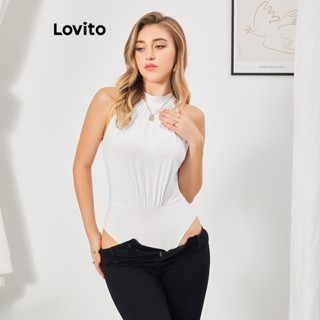 Lovito Casual Maiô Feminino Simples Plissado LBL07049