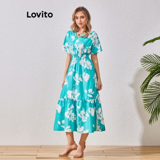 Lovito Vestido Boho Floral Wrap Smocked Para Mulheres LBL07028
