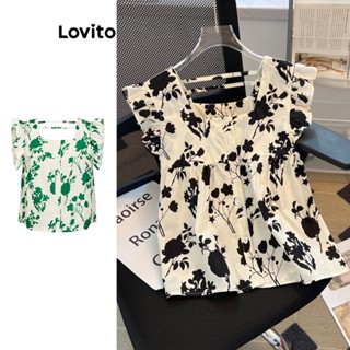 Lovito Blusa com Botões Frontais e Decote Quadrado para Mulheres LNE19123 (Multicolorido)