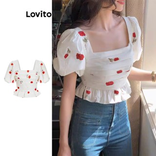 Lovito Blusa Casual Ditsy Floral Com Babados E Bainha Plissada Para Mulheres L77ED038