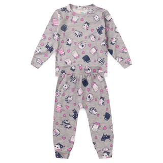 Conjunto Gatinhos Longo - Suedine 100% algodão Estampado