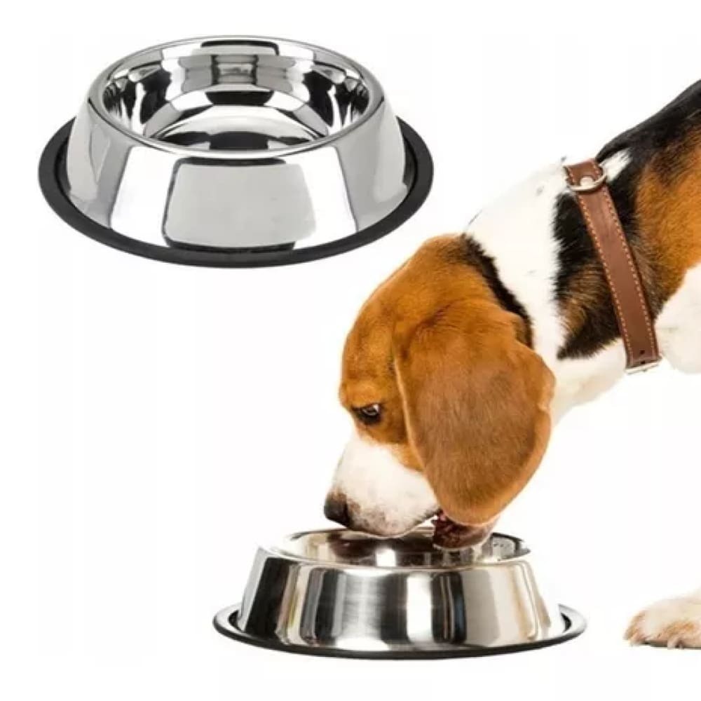 Comedouro Bebedouro Inox Pet Gato Cachorro Pote Tijela Prático Antiderrapante 350ML -22CM