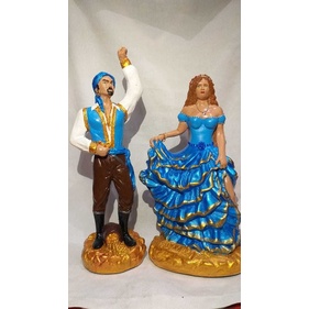 Escultura Imagem De Casal De Cigano Em Gesso 25 Cm Cada Um