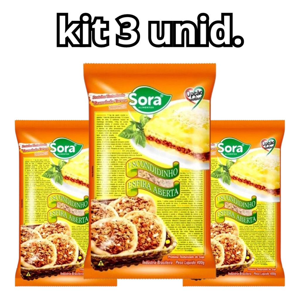 KIT 3 unid Proteína Texturizada de Soja Granulada Carne Vermelha 400g - Sora