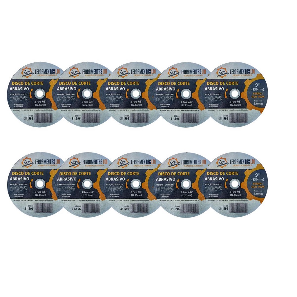 10 Discos De Corte Ferro Aço Inox Para Esmerilhadeira 9" 230mm