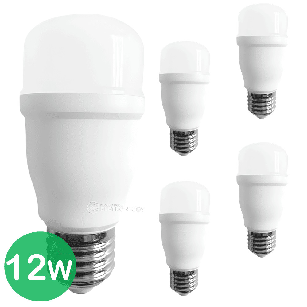 KIT 5 Lâmpadas LED Bulbo 12W E27 6500K Branco-Frio Perfeita para Plafons e Luminárias Compactas EB7207