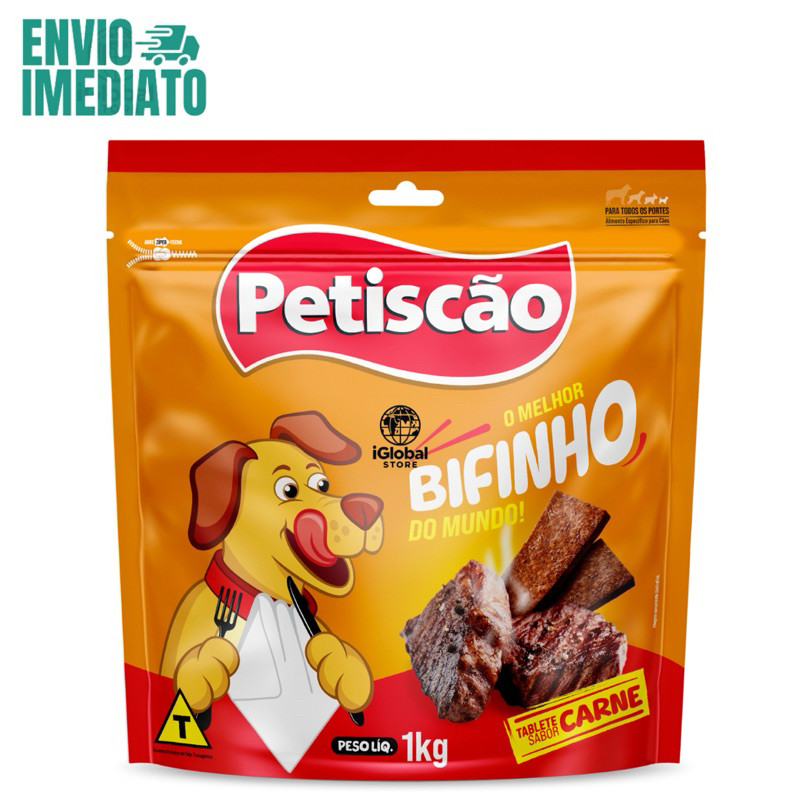 Bifinho para Cães Adultos Petiscão Carne 1kg - Frete Rápido - ENVIO IMEDIATO