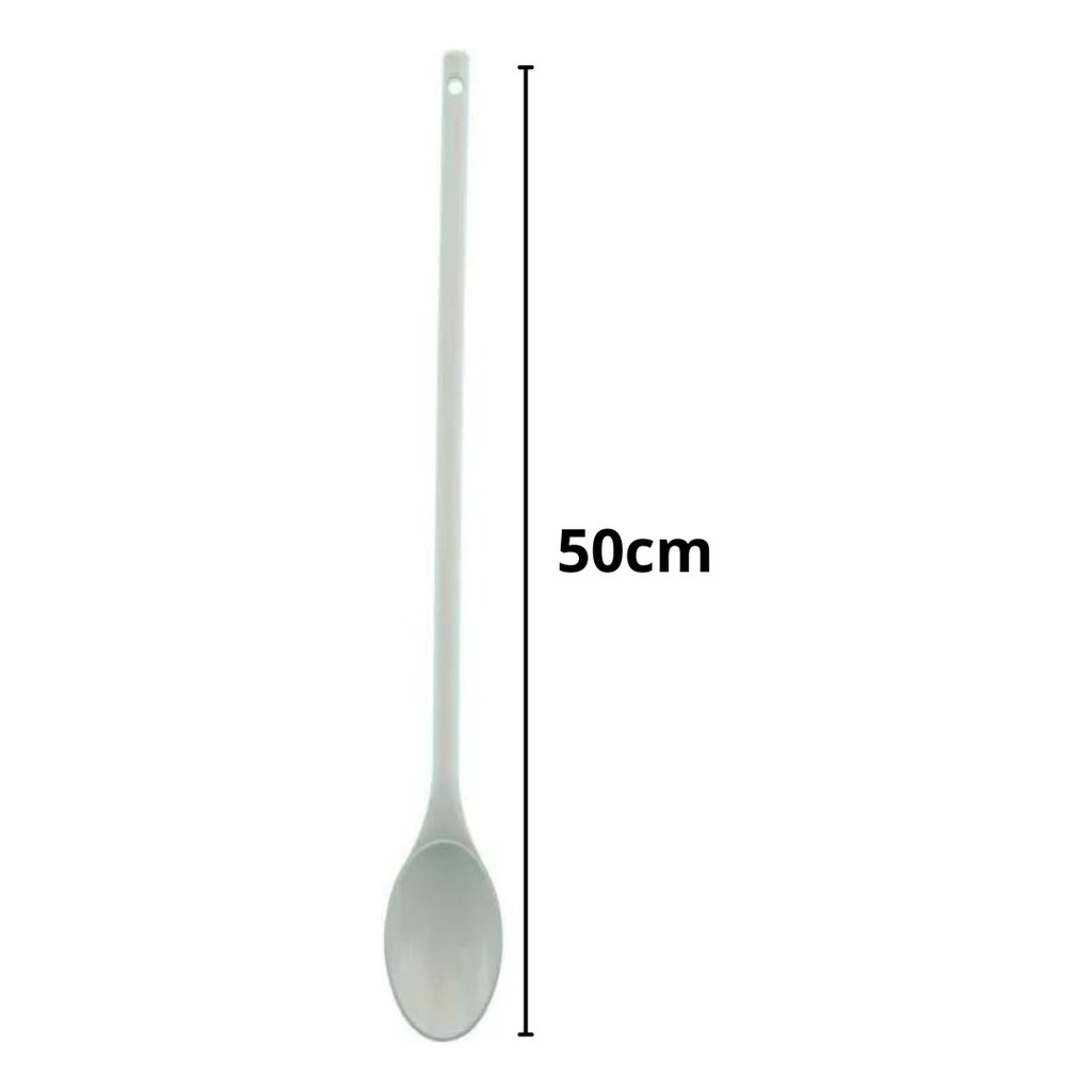 Colher Nylon 50cm Resistente Calor Cozinha Industrial Grande Cabo Branco