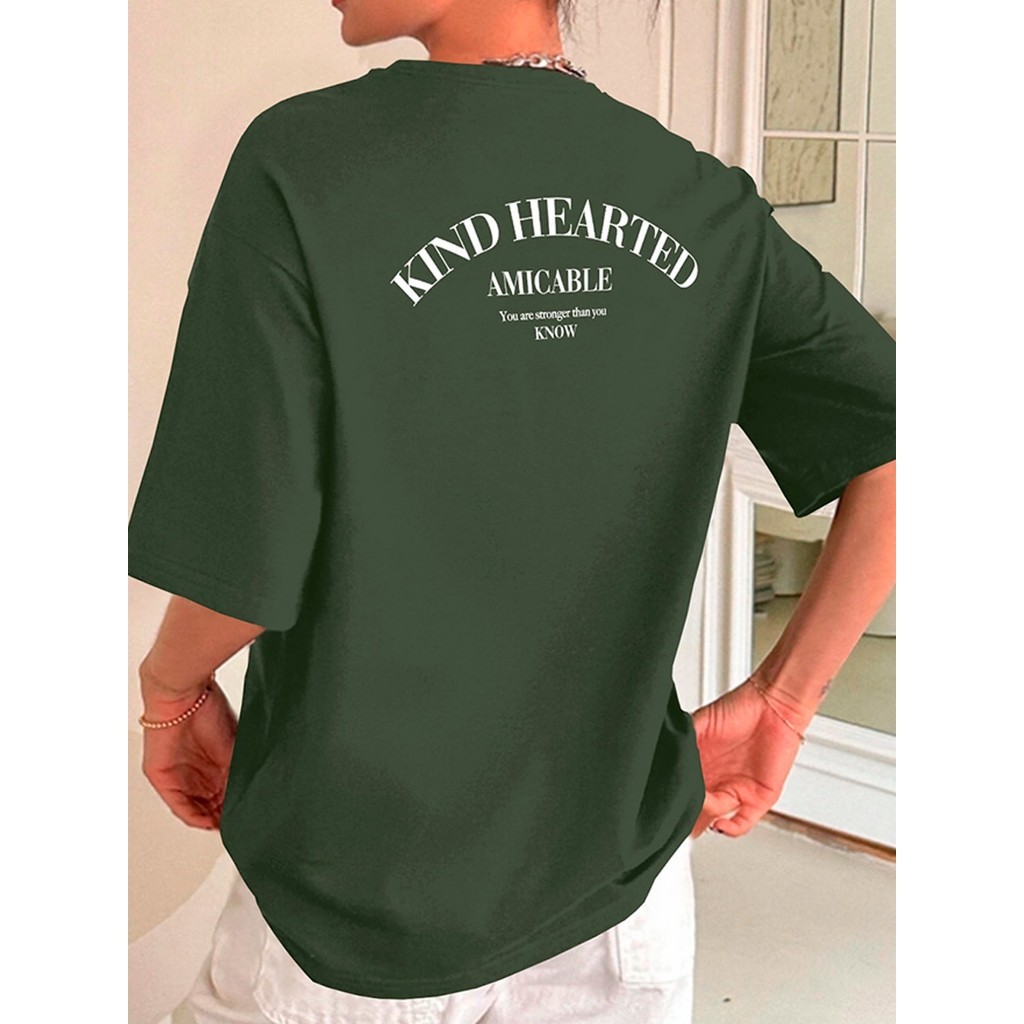 T Shirt Casual Estampada Kind Hearted Amicable Camiseta Oversized Streetwear Confortável Estilosa