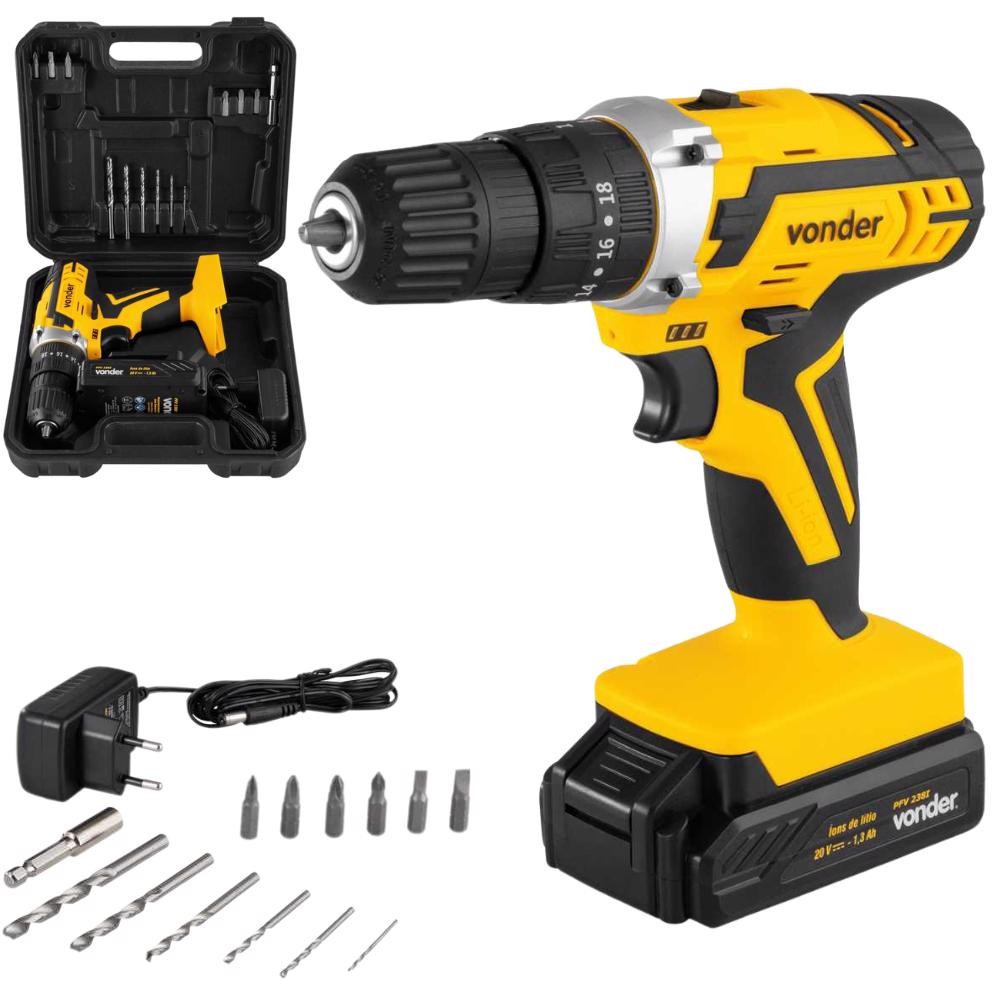 Parafusadeira Impacto 3/8 POL 20V com Bateria e Carregador Bivolt VONDER em Oferta na Shopee