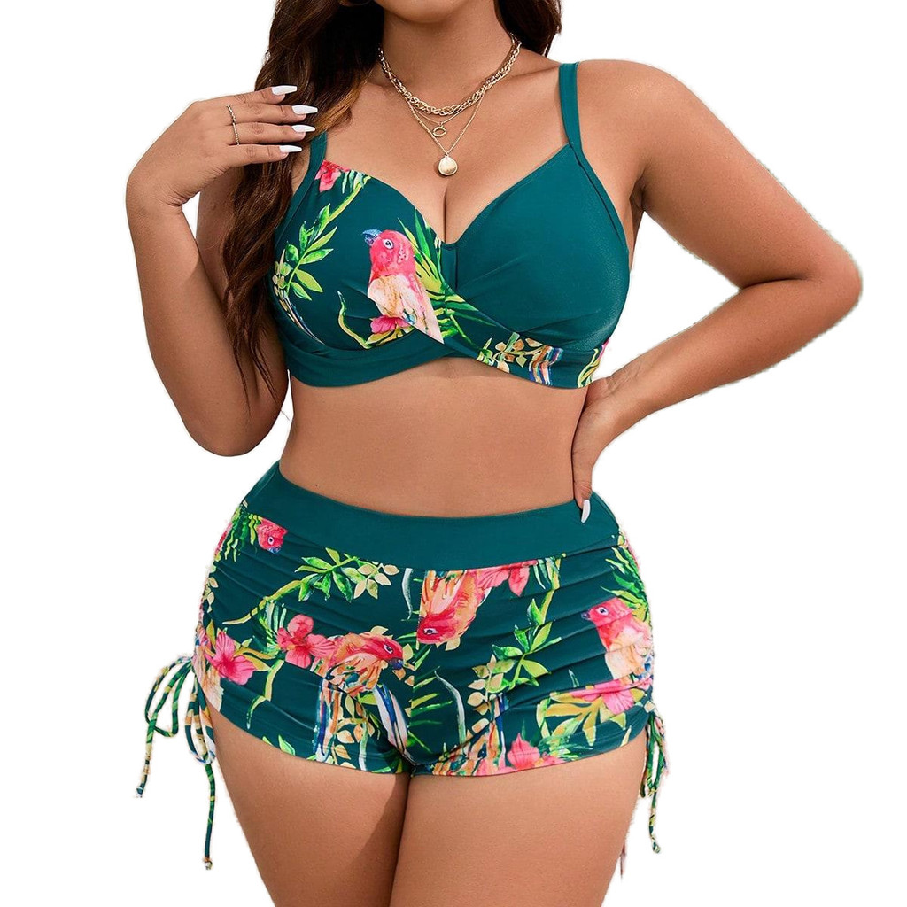 Maiô europeu americano Plus Size/maiô dividido/senhoras de peito grande/impressão de biquíni