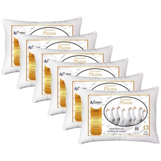 Kit 6 Travesseiro Pluma de Ganso Toque Macio Descanso Antiacaro 70x50cm Luxuoso