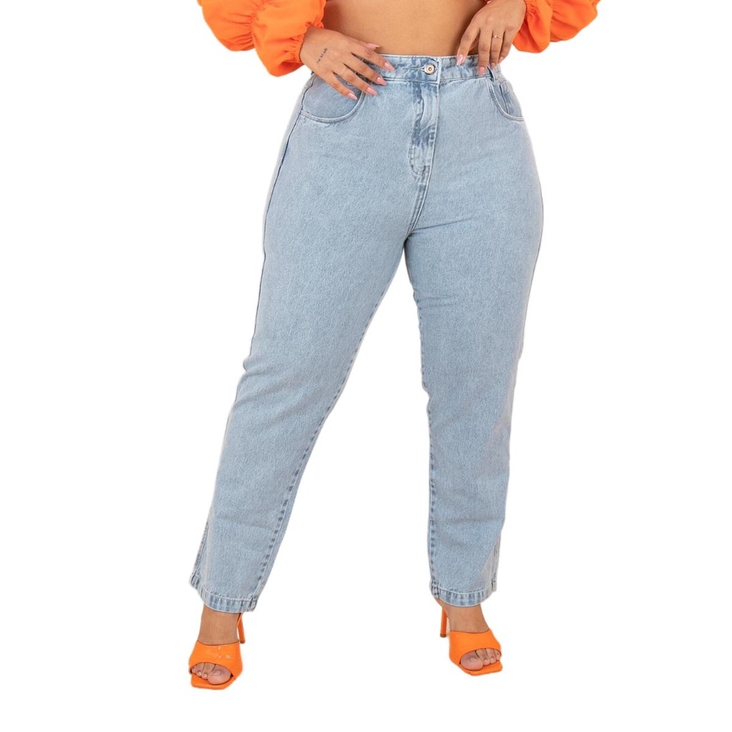 Calça Jeans Mom Básica Plus Size Cintura Alta Casual em Oferta na Shopee