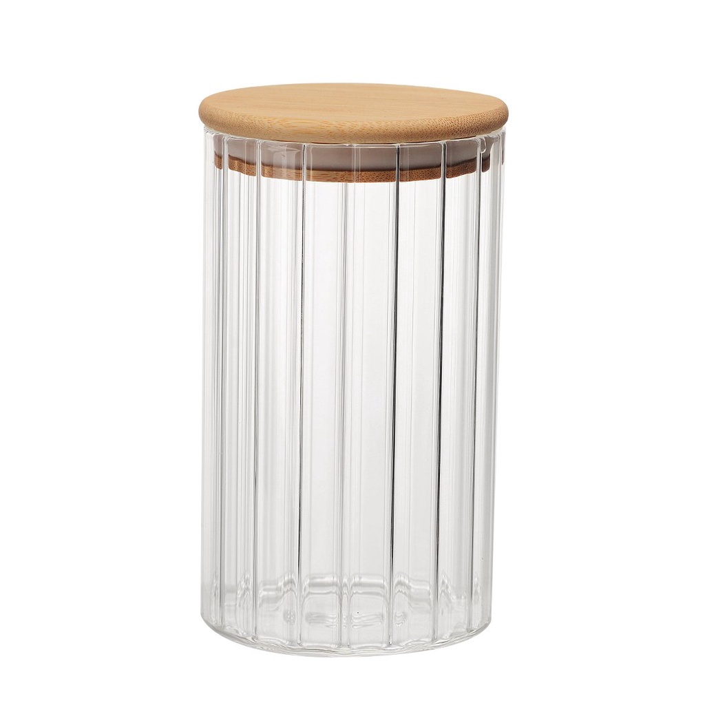 Porta Mantimento Pote Hermético Canelado 750ml de Vidro Transparente com Tampa de Bambu Cozinha