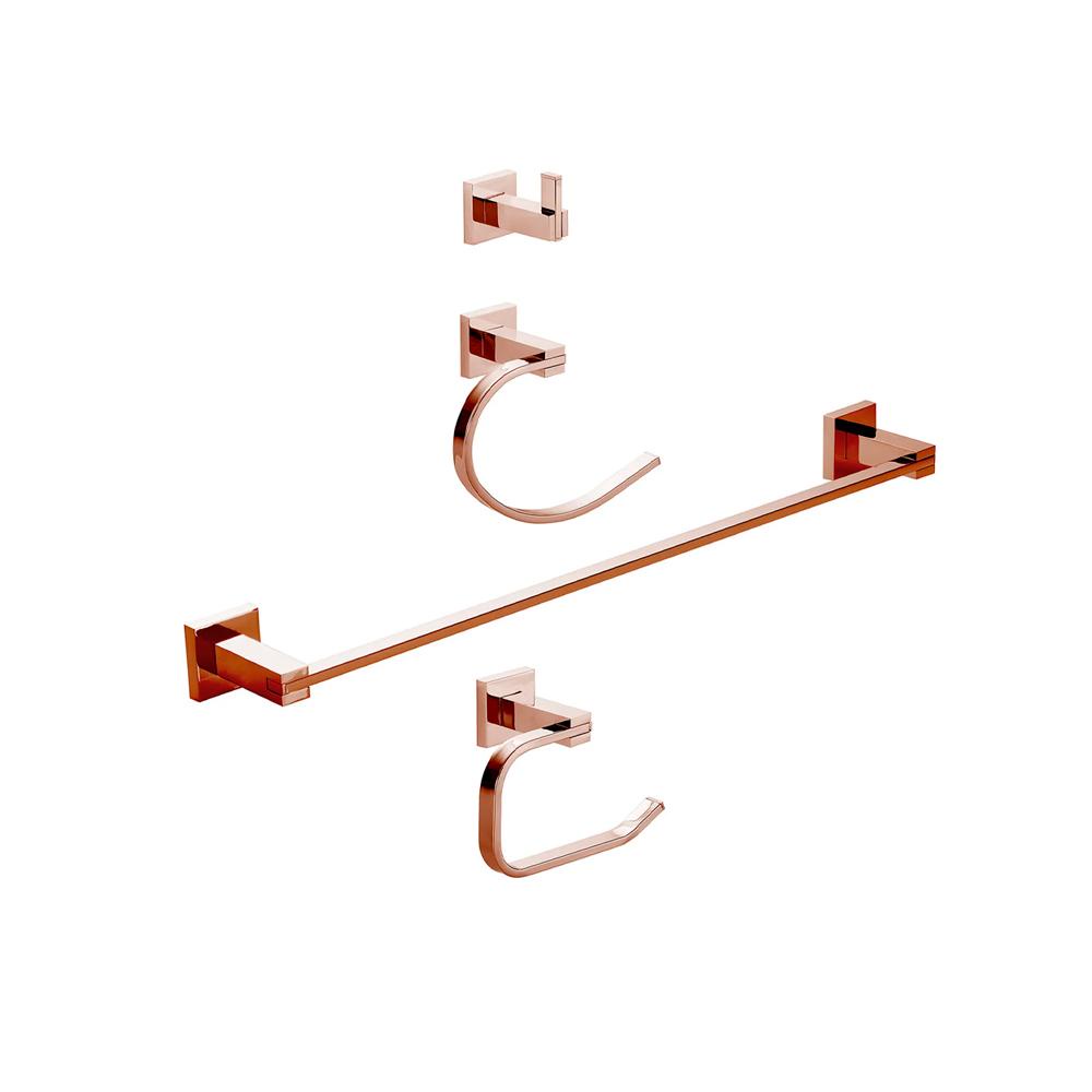 Acessórios para Banheiro Quadrado 4 peças São Francisco Pingoo - Dourado rose em Oferta na Shopee