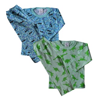 Kit 2 Conjunto Masculino Pijama Manga Longa Estampado com Calça Bebê ao Infantil de 1 a 3 ano para Noites Frias