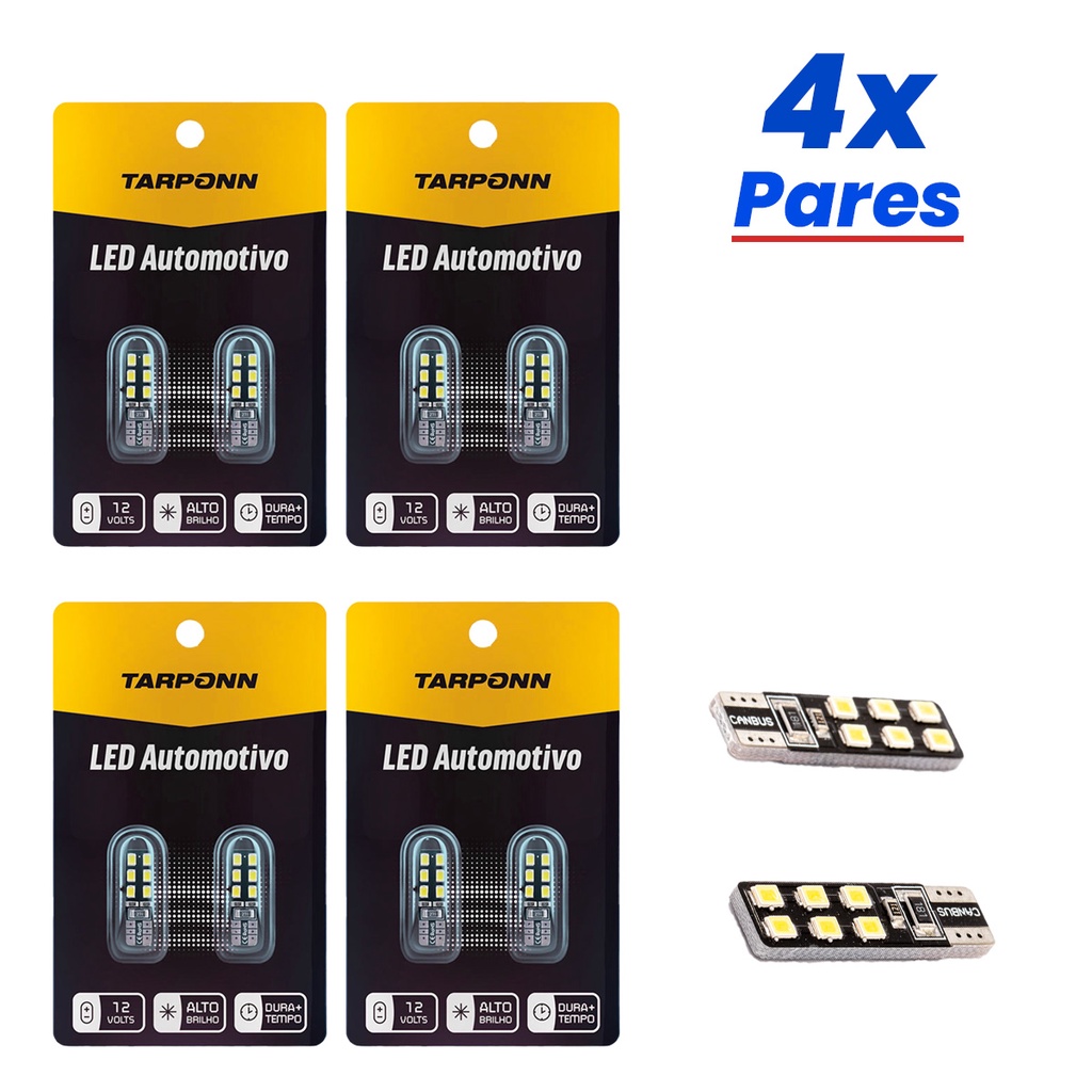 Kit  8 Lâmpadas Led Canbus Farolete T10 Pingo 12 Leds 3528 em Oferta na Shopee