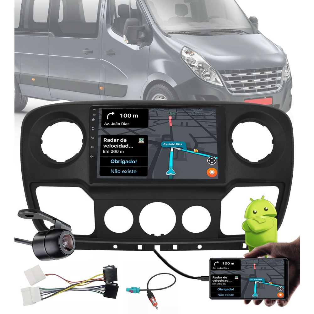 Multimídia 10" Master 2010 diante Android Bt + Câmera Moldura Chicote Ligação Adaptador Antena