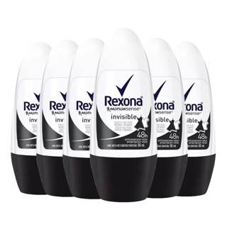 Kit Desodorante Roll On Rexona Invisible Feminino 50ml - 6 Unidades