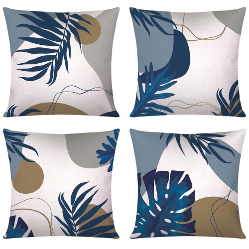 Kit 04 Capas De Almofada 45x45 Folhagem Azul em Oferta na Shopee