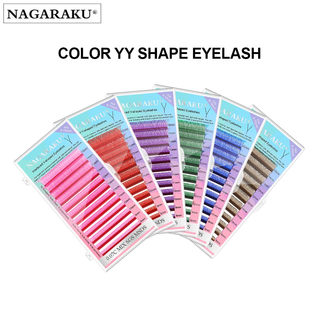 NAGARAKU Cor YY Forma Tecido À Mão Pestanas Sintéticas De Mink Premium Rosa Vermelho Azul Púrpura Verde Natural Suave Meshy Net Cross